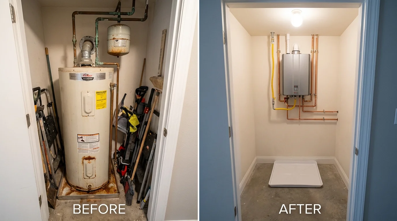 Tank water heater versus wall-mounted tankless unit comparison for Lithonia, GA homeowners